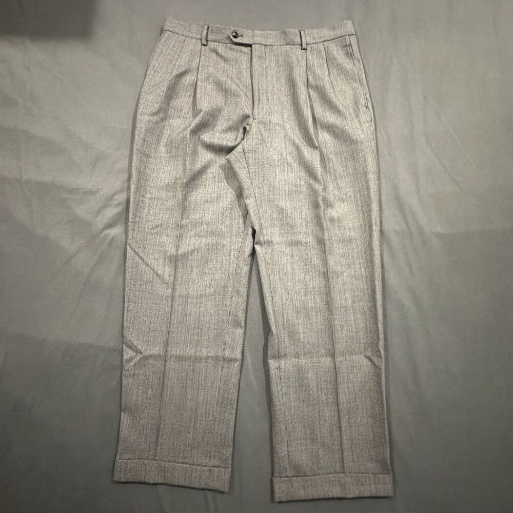 Jos A Bank Executive Collection Pants38x30.5 100%Wool Pleated Cuffed Houndstooth